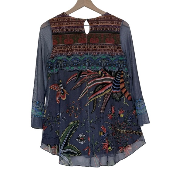 Desigual Mesh Butterfly Floral Print Top Medium Y2K Fairy Artsy Bohemian Whimsy - Picture 5 of 7